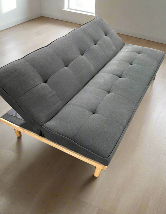 Modern Convertible Sofa Bed – Charcoal Grey Fabric with Timber Frame