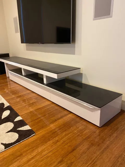 Modern Black & White Gloss TV Stand Entertainment Unit with Storage Drawers – Sleek & Minimalist Design