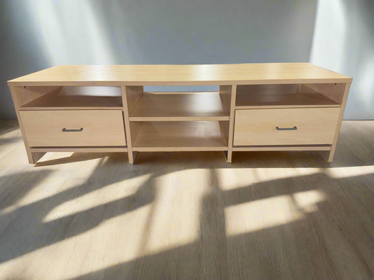Modern Light Wood TV Entertainment Unit - 2 Drawers, 3 Shelves